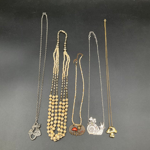 Boho Nature Forest Jewelry Lot of 5 Snail Mushroom Dragon Beaded Necklaces