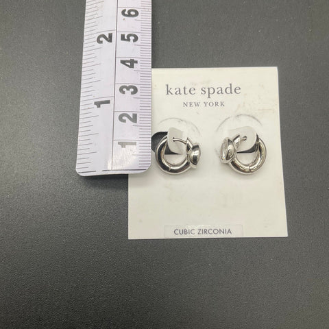 Kate Spade Silver Tone Cubic Zirconia Bezel Keep Sparkling Huggie Hoop Earrings