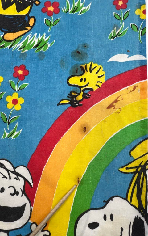 Vintage Peanuts Snoopy Linens Lot 3pc Pillowcases Curtains 1970s 1971 Schulz
