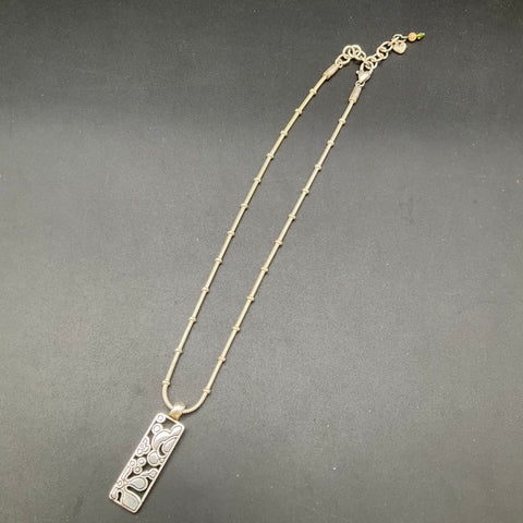 Brighton Silver Tone Colorful Enamel Abstract Floral Rectangle Pendant Necklace