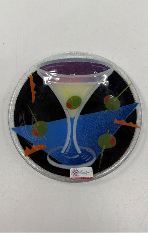 Peggy Karr Glass Martini Cocktail Plate Fused Art Glass 8 Inch Vintage
