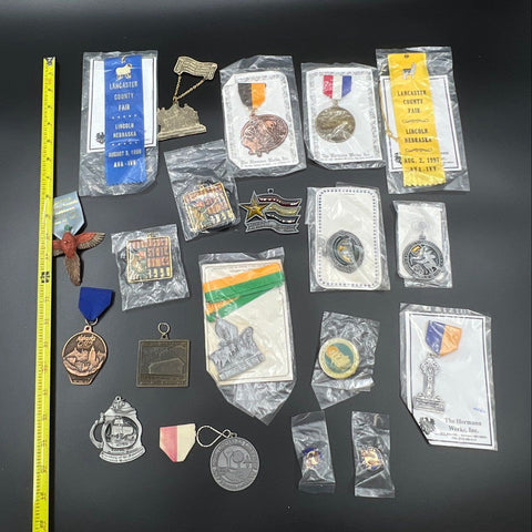 Vintage Ribbons & Medals Lot Lancaster County Fair Nebraska State Games 20pc