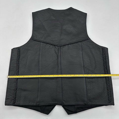 Vintage 90s Real Leather Milwaukee WI Men's Black Braided Biker Vest Sz 50