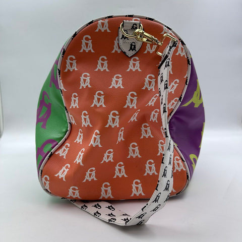 Steve Madden Multi-Color Monogram Logo Duffle Weekender Bag Gold Hardware