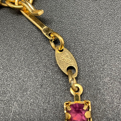 Vintage Trifari Gold Tone Pink and Clear Rhinestone Tennis Necklace Signed 16"
