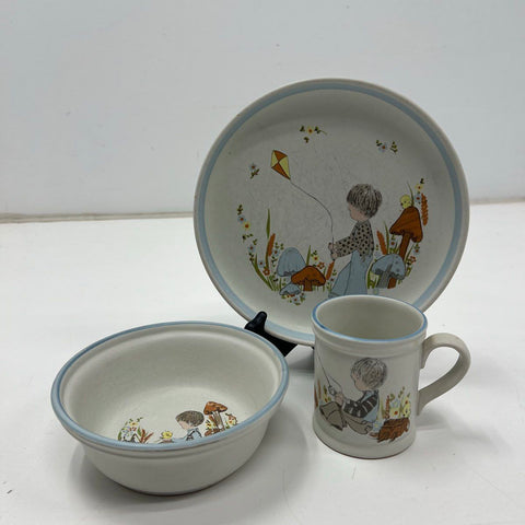 Vintage Denby Dream Weavers England 3-Piece Child's Dish Set Plate Bowl Mug