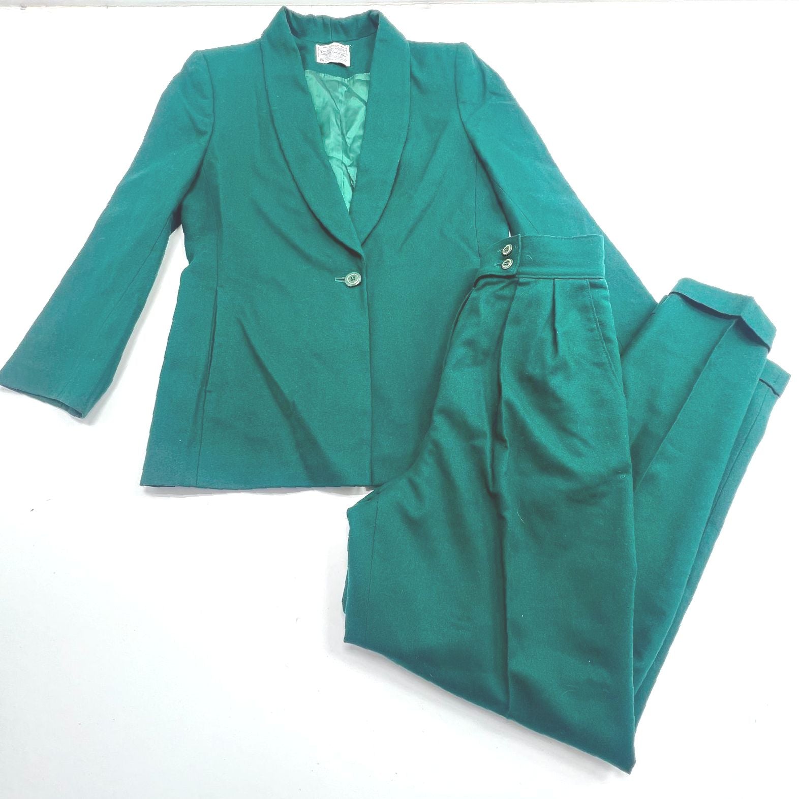 Miss Pendleton Wool Shamrock Green Pant Suit Set Vintage Women's Size 6/8