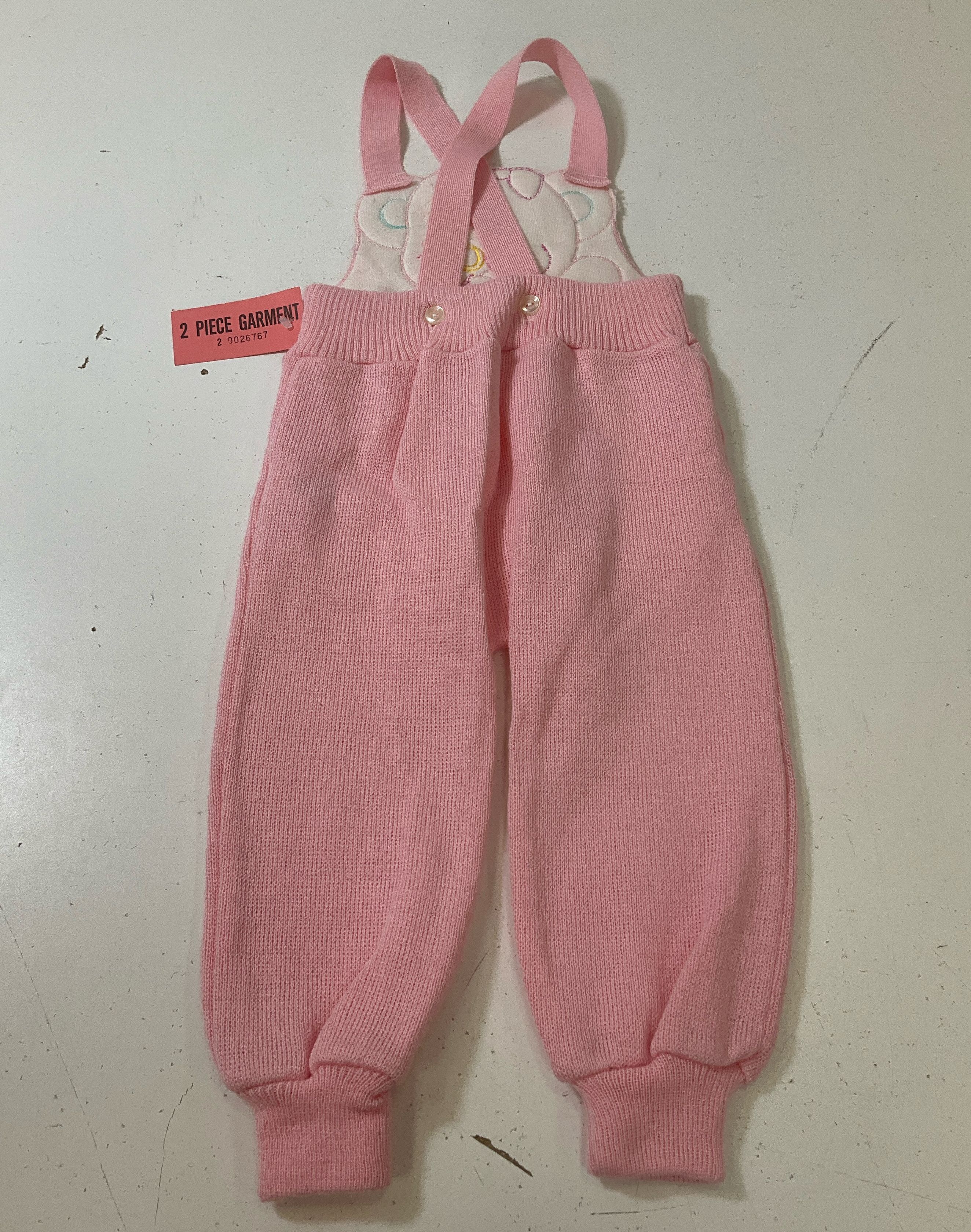 Levanon Knits White & Pink 2 Piece Sweater & Overalls Set 24 Months Vintage NWT