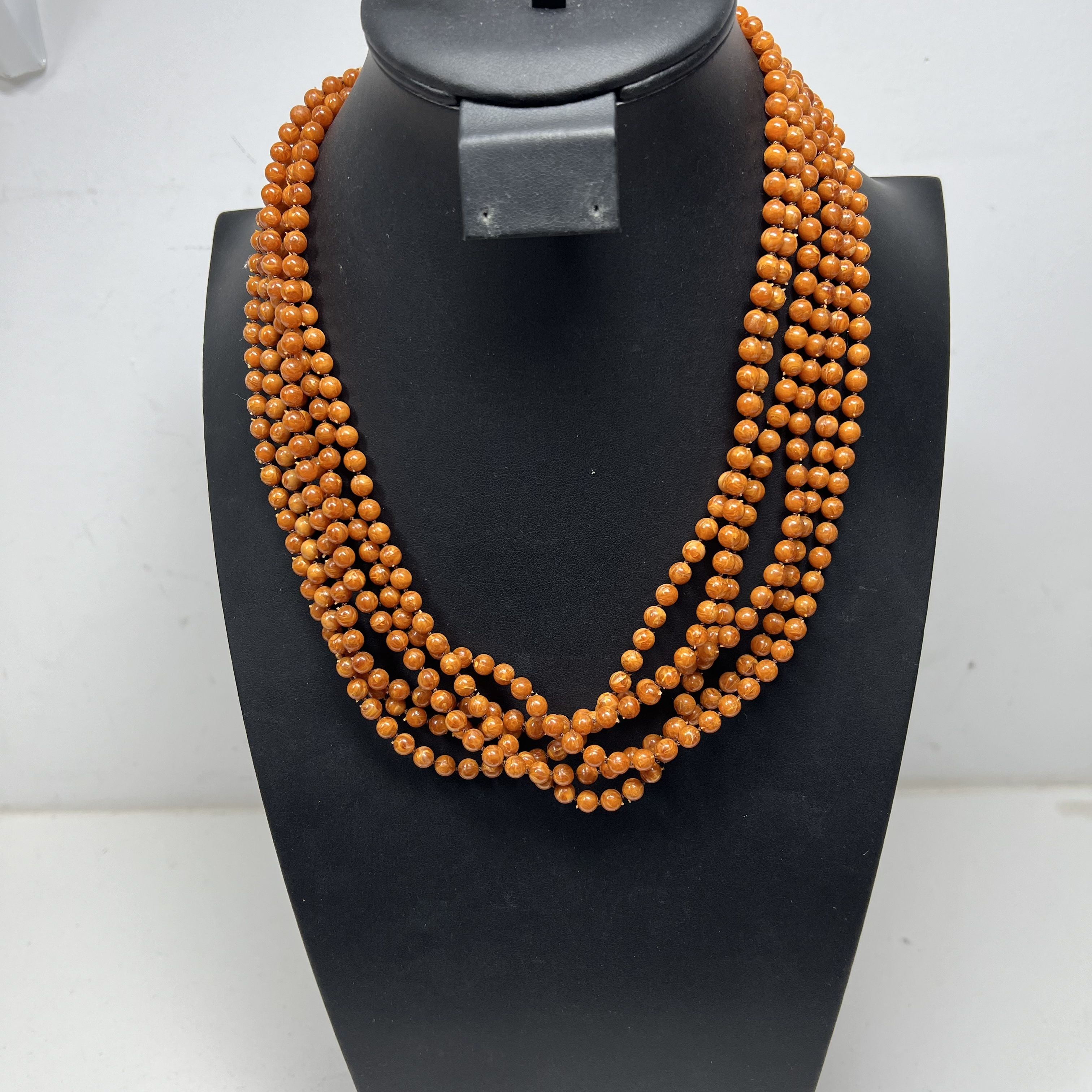 Beaded Multi Strand Orange Black Beaded Necklaces