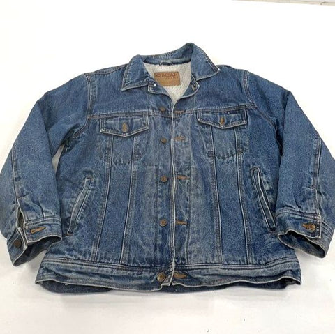Vintage 90s Oscar Jeans Blue Sherpa Lined Denim Trucker Jacket Men's Size L