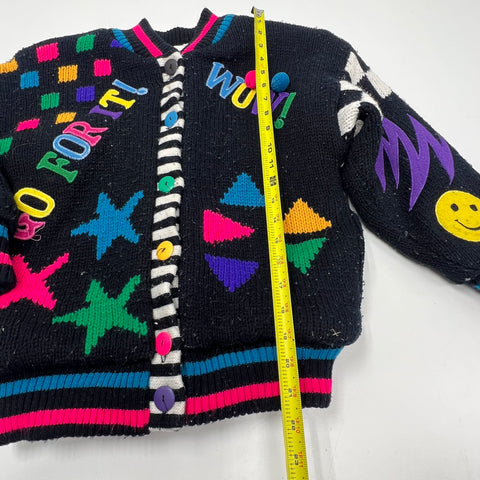 Vintage Hallie Robin Black Graphic Bomber Sweater Jacket Sherpa Lined Kids Size