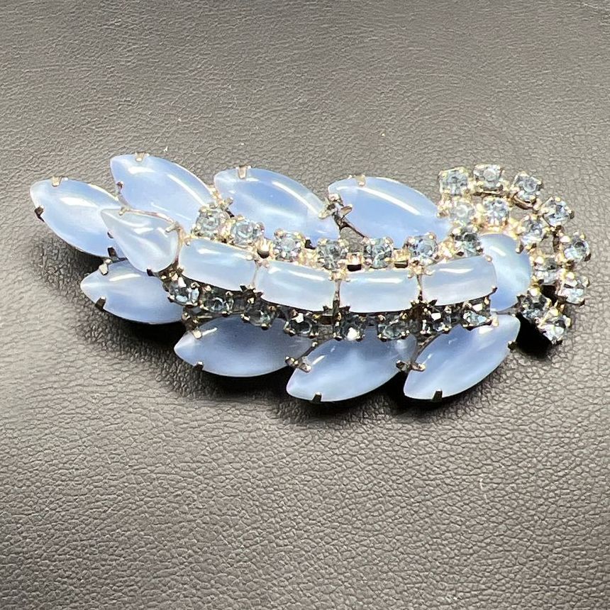 Vintage Style Blue Rhinestone Silver Tone Brooch