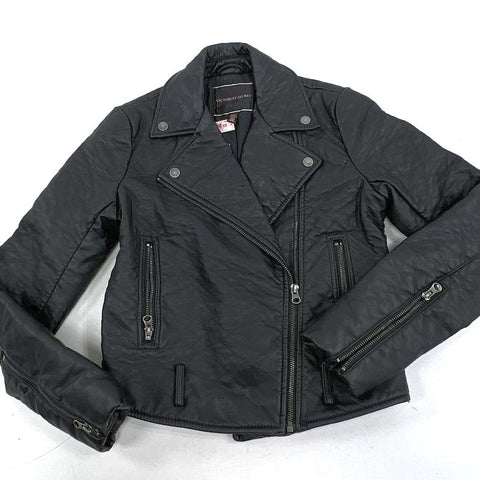 Victoria's Secret Black Faux Leather Moto Biker Jacket Womens XS NWD