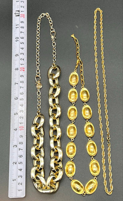 Gold Tone Costume Jewelry Lot of 13 Necklaces Bracelets Earrings Rhinestone