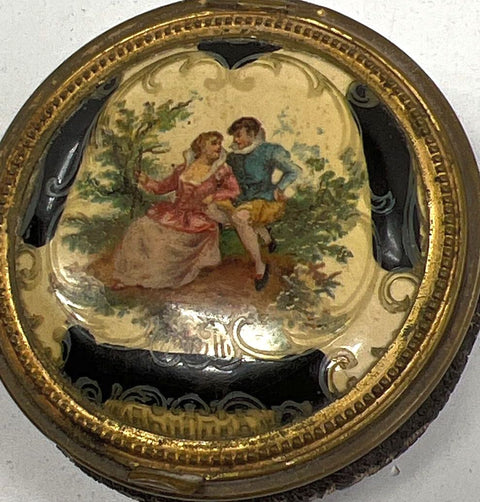 Antique Victorian Romantic Courting Scene Powder Compact Enamel Vanity Case