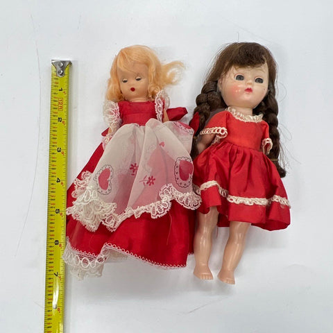Nancy Ann Storybook Dolls Lot of 2 Vintage Red Dress Hard Plastic 7-8 Inch