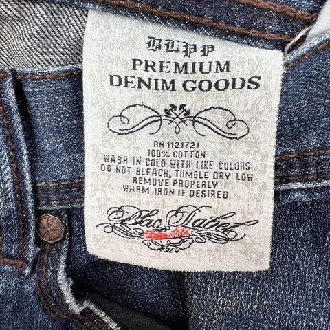 Blac Label Men's Dark Wash Distressed Flap Pocket Bootcut Jeans Size 34