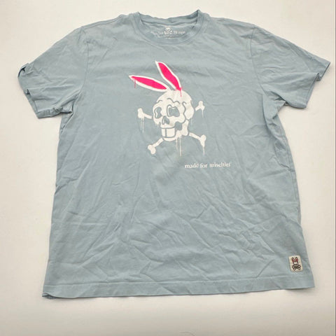 Psycho Bunny Men's Light Blue Pima Cotton Graphic T-Shirt Made for Mischief Sz 5