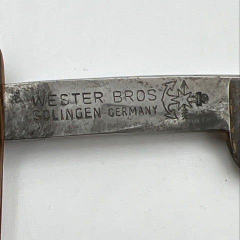 Vintage Wester Bros De-Fi 34 Straight Razor Solingen Germany Anchor Case