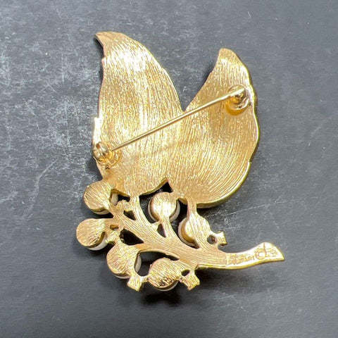 Vintage Crown Trifari Leaf Spray Brooch & Clip Earrings Set Faux Pearl Gold Tone