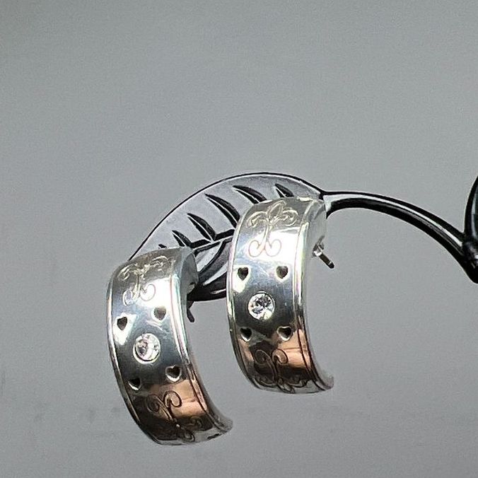 Brighton Sterling Silver Engraved Impressions Half Hoop Earrings