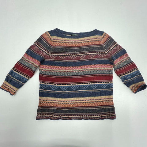 Vintage 90s Y2K Lauren Ralph Lauren Southwestern Aztec Stripe Knit Top