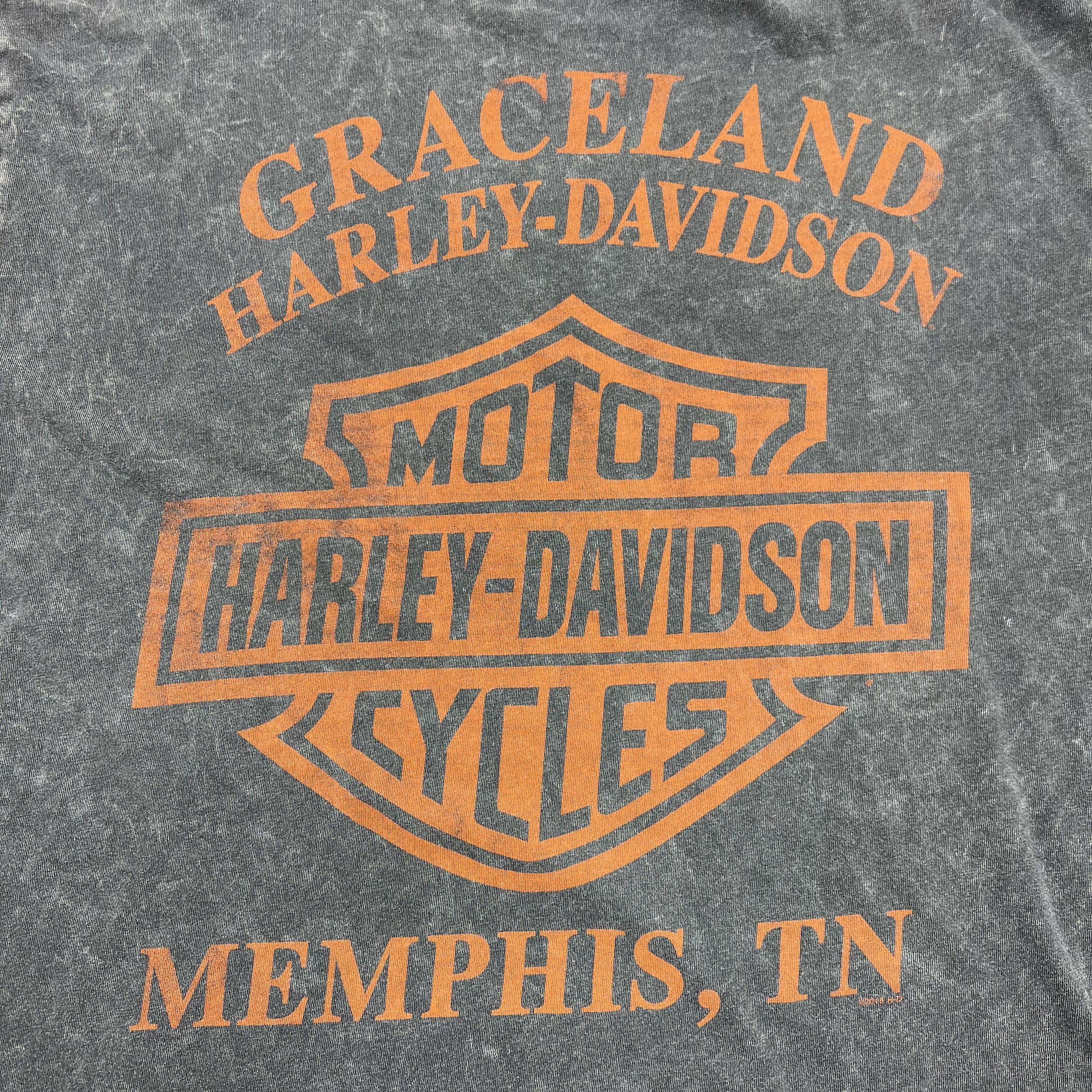 Vintage Y2K Harley-Davidson Graceland Memphis TN Acid Wash T-Shirt Sz M