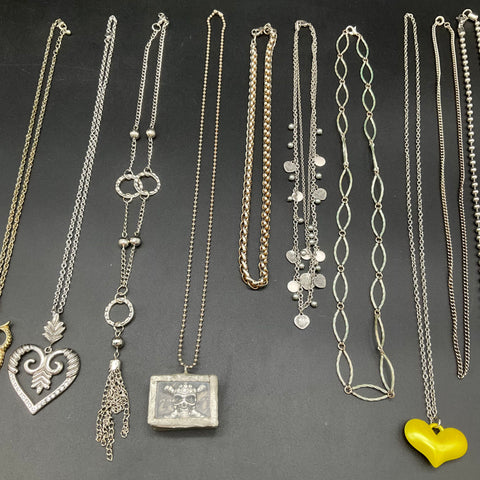 Mixed Costume Jewelry Lot 13 Necklaces Silver Gold Tone Owl Heart "H" Motif