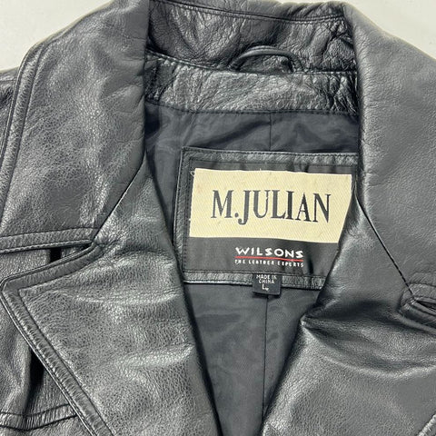 Vintage Y2K M. Julian Black Leather Short Sleeve Duster Trench Coat Men's L