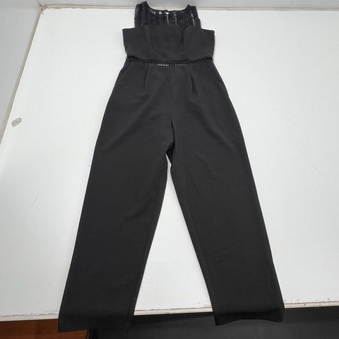 Bardot Black Lace Trim Wide Leg Cropped Jumpsuit Women's Size S