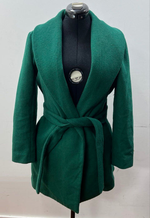 Ann Taylor Women's Green Shawl Collar Belted Wrap Coat Sz S