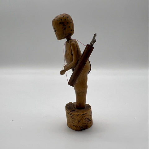 Vintage Hand Carved Wood Figure Hunter Warrior with Quiver Arrows Folk Art 10"