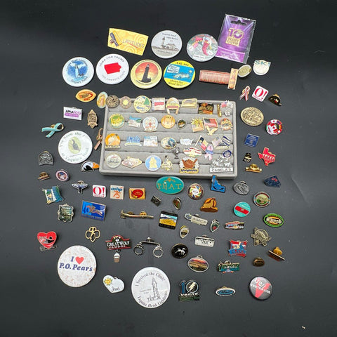 Lapel Pin Button Lot Vintage Enamel Metal Travel Souvenir Mixed Approx 100 Pcs