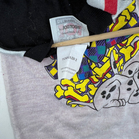 Vintage 90s Disney 101 Dalmatians Toddler Lot of 2 Graphic Striped Shirts Sz 2T