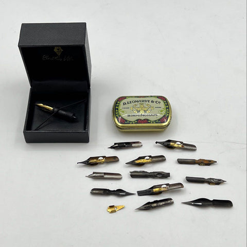 Vintage D. Leonardt & Co Birmingham Pen Nibs Lot with Tin & Executive Vibe Box