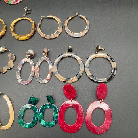 Resin Acetate Hoop and Drop Earrings Jewelry Lot Tortoise Confetti 11 Pc