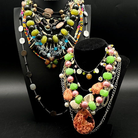 Boho Beaded Statement Necklace Lot Multi-Strand Colorful Fashion Jewelry