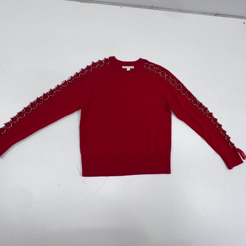 Jonathan Simkhai Women's Red 100% Wool Silver Ring Grommet Sweater Sz S
