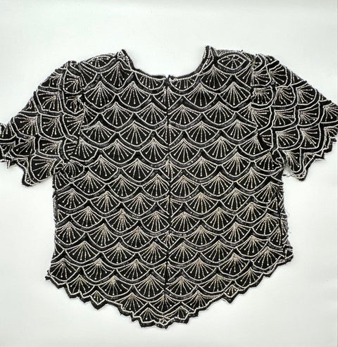 Lawrence Kazar Women's Vintage 90s Black Beaded Sequin Silk Art Deco Top Sz 3X
