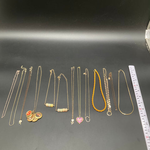 Fashion Jewelry Lot of 13 Gold Tone Necklaces Locket Heart Block Letters Rose
