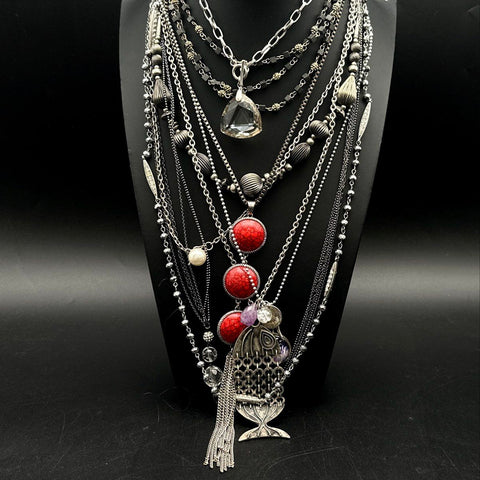 Mixed Fashion Costume Necklace Jewelry Lot Silver Tone Rhinestone Fish Bib