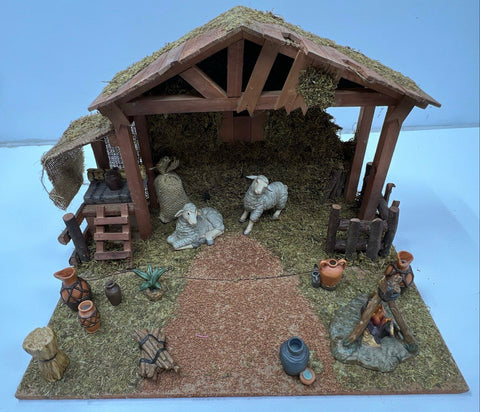 Nativity Scene Set Lot 17 Pieces Large Scale With Stable Hand-Painted Ceramic