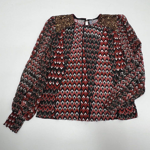 NWT Bl^nk London Red Geometric Sequin Embellished Blouse Top Women's M