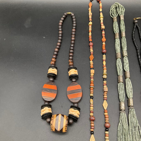 Vintage Boho Artisan Costume Jewelry Lot of 7 Beaded Necklaces Brass Bangles