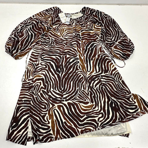 Tommy Bahama Women's Zen Zebra Midi Dress Brown White Balloon Sleeve Sz XL NWT