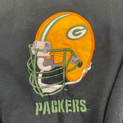 Vintage 90s Russell Athletic Packers Faded Black Embroidered Sweatshirt Men's XL