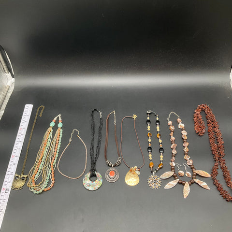 Boho Eclectic Statement Necklace Lot of 10 Shell Beaded Pendant Owl Southwestern