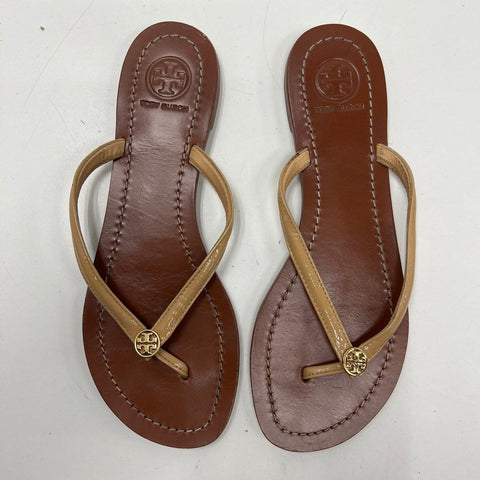 Tory Burch Miller Makeup Tan Patent Leather Thong Sandals Size 7M