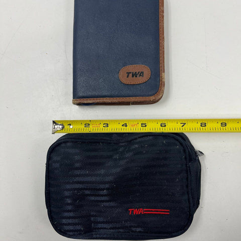 Vintage 80s TWA Airlines Amenity Kit Travel Bag Pouch Folio Lot of 2