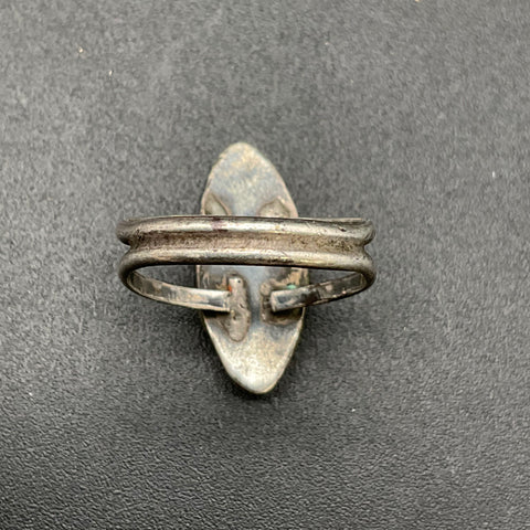 Vintage Mid-Century 900 Coin Silver Inlay Ring Mother of Pearl Turquoise Sz 5.5